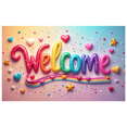 thumbnail image 2 of Colorful Welcome Banner with Confetti and Balloons Party Decoration Backdrop Bunting Flags Celebration Background Event Photography Props, 2 of 4