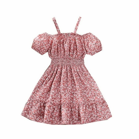 

ZRBYWB Girls Dress Children s Summer Western Style Suspenders Strapless Short Sleeve Floral Princess Dress Baby Girl Clothes