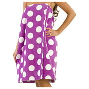 BY LORA Polka Terry Beach Towel Wrap for Women Bath Cover Up - L Purple - OS