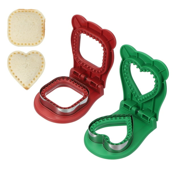 Uxcell 2 Paquete Cortador de Sándwich Sin Corteza, Forma Cuadrada/Corazón, Sellador de Sándwiches Uncrustables, Cortador de Galletas y Sellador para Desayuno, Almuerzo, Té de la Tarde (Rojo/Verde)