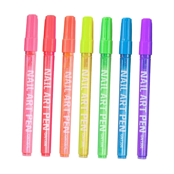 Rotulador permanente para dibujar uñas, escribir, acrílico, con brillantina 7 piezas fluorescentes
