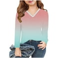 thumbnail image 4 of Piuwrlz Kids Long Sleeve Shirts Girls T-Shirts Printed V-neck V-neck T Shirt Tops Pink Size 13 Years, 4 of 8