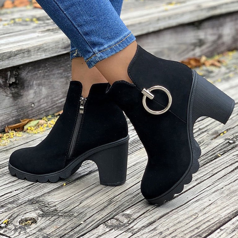 Rvidbe Women's Fall Ankle Booties – Black Cone Heel Round Toe Zip Boots, Size 6.5