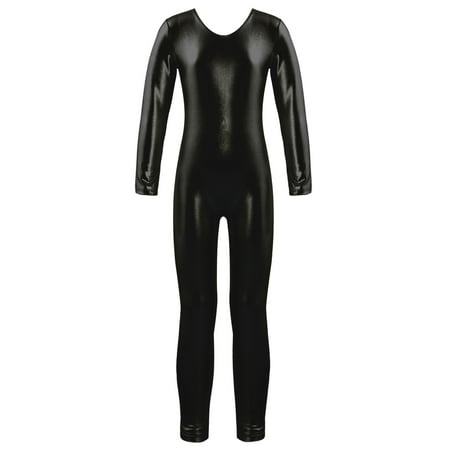 ZDHoor Kids Girls Shiny Metallic Ballet Gymnastics Jumpsuit Biketard Dancewear Black 8