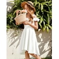 thumbnail image 4 of Oudiya Girls Off Shoulder Dress Flutter Sleeve Summer Midi Swing Dress with Pockets Formal Dress White 4-13Y, 4 of 9