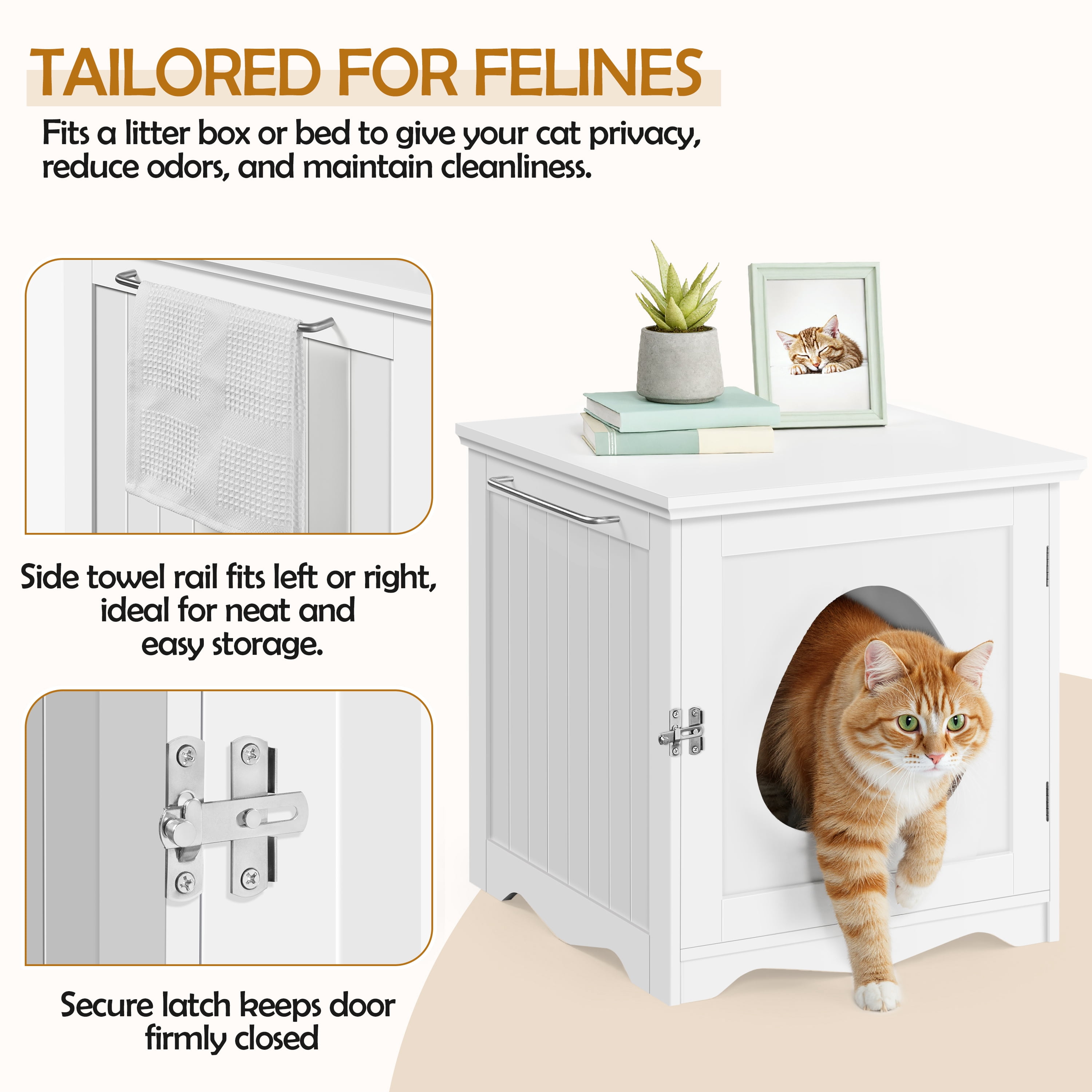 Renwick Enclosed Cat Litter Box Furniture, White