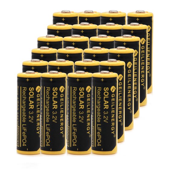 GEILIENERGY 24PCS 3.2V 4/5AA Li-FePO4 14430 Size (14x43mm NOT AA Size) 4/5AA Rechargeable Batteries for Solar Panel Light