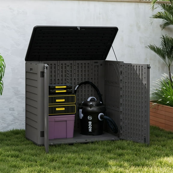 Uforic Resin Storage Cabinet Outdoor, 30 Cu Ft Outdoor Storage Shed for Backyard/Garden, Dark Gray & Black