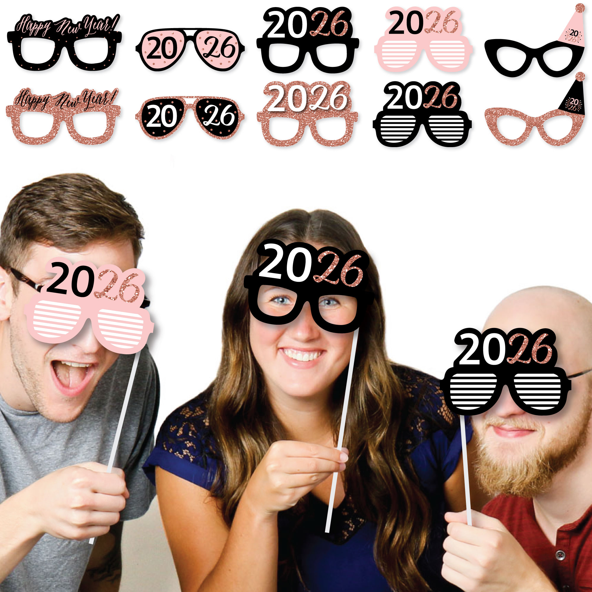 Lunettes en plastique Bonne Année pour Adulte - Noir & Or - Jour de Fête - Accessoires du Nouvel An - Nouvel An