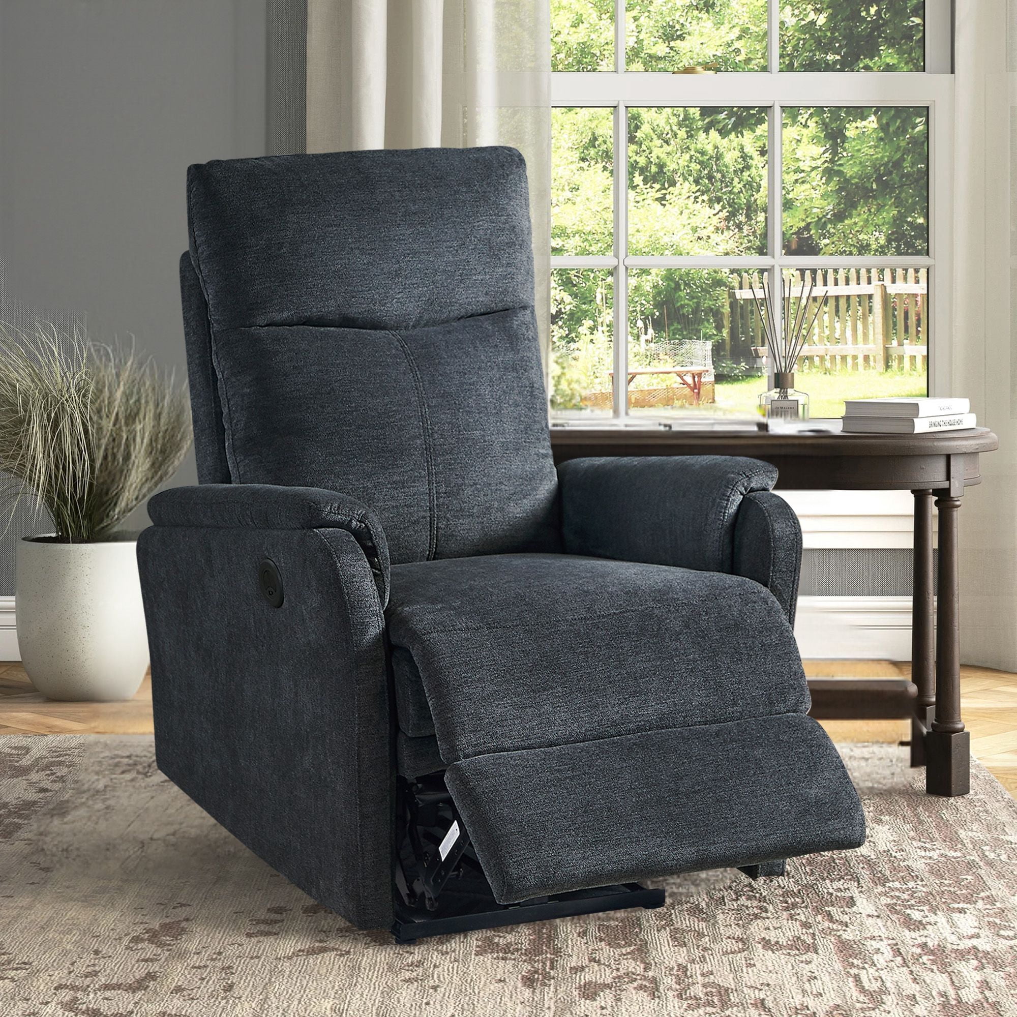 DEALTOPS Power Recliner Chair with USB Ports, Recliner Single Chair with Adjustable Footrest, Dark Gray