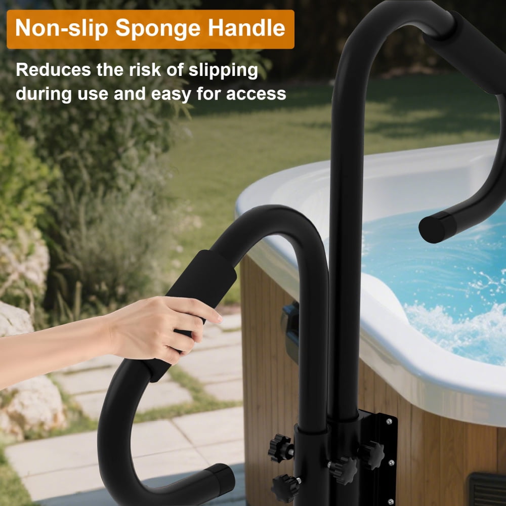 360° Hot Tub Handrail Spa Side Hand Rail, Two-Way Adjustable Height W/ Slide-Under Mount Base for Indoor Outdoor Bathtub Pool