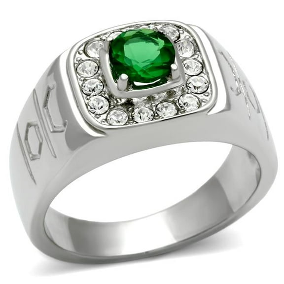 Men High Polished Stainless Steel Ring with Synthetic in Emerald - Size 12
