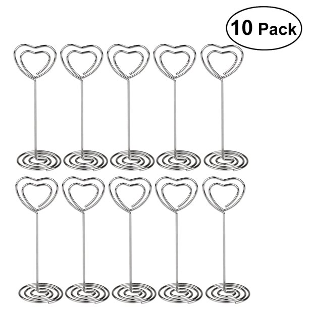 KAKOWELY 10 clips para sujetar notas en forma de corazón para recuerdos de boda (plateados)