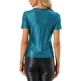 thumbnail image 3 of INSPIRE CHIC Women's Metallic Textured Short Sleeve Shiny Party Tops XS Green Blue, 3 of 6