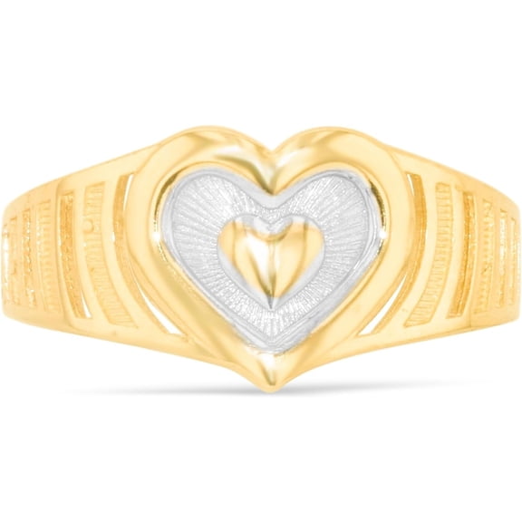 Floreo 10k Yellow Gold 9mm Heart Openwork Shank Two-Tone Ring, Sizes 4 - 11
