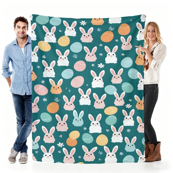 Easter Bunny Fleece Throw Blanket, Cute Rabbit Pattern Cozy Blanket for Spring Decor, Birthday Gift, Soft Lightweight Blanket for Sofa Bed Couch Daily Use 30x40in(size: very small)