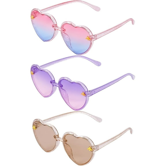 3 Pieces Kids Heart Shaped Sunglasses Cute Fashion Sunglasses for Kids Toddler UV 400 Protection Age 3-10 Outdoor Beach Holiday Eyewear