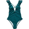 thumbnail image 2 of Traje de baño de una pieza para mujer con volantes y escote en V profundo con tiras Trajes de baño, 2 of 6