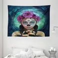 thumbnail image 1 of Horror Tapestry, Scary Clown like Girls Showing her Hands with Gloves an Flowers in Her Head Print, Wall Hanging for Bedroom Living Room Dorm Decor, 80W X 60L Inches, Multicolor, by Ambesonne, 1 of 2