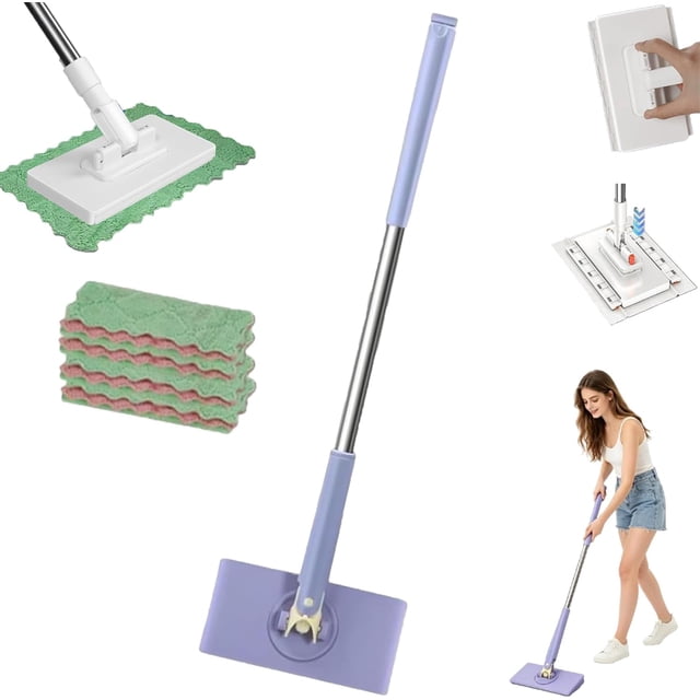Mini mop, Convenient Cloth Changing Mini mops,Multifunctional Lazy with One-Click Cloths Attachment for Wet and Dry Disposable Pads (A, Mop+5PC Cloths)