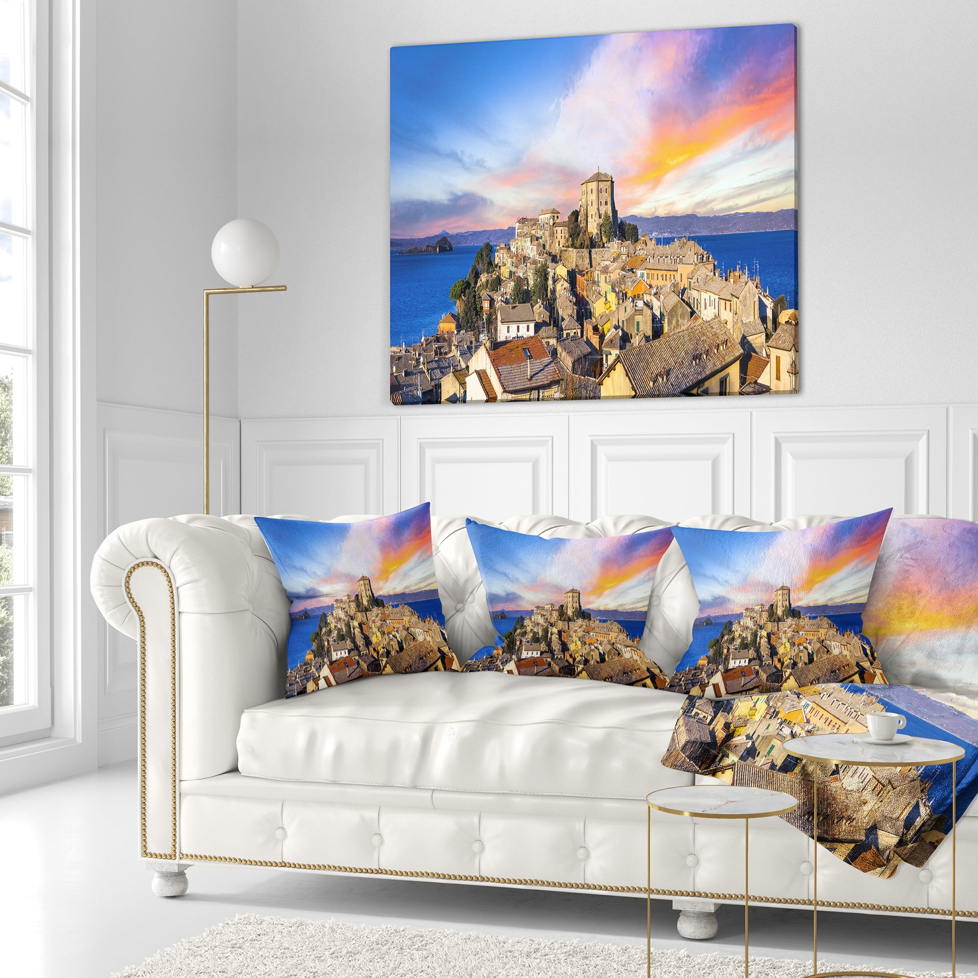 Designart Medieval Village Capodimonte - Landscape Photography Throw Pillow - 18x18