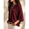 thumbnail image 4 of Casual Loose Round Neck 3/4 Sleeve Knit Basic Batwing Sleeve Design Women's Spring/Autumn Knit Top, 4 of 4