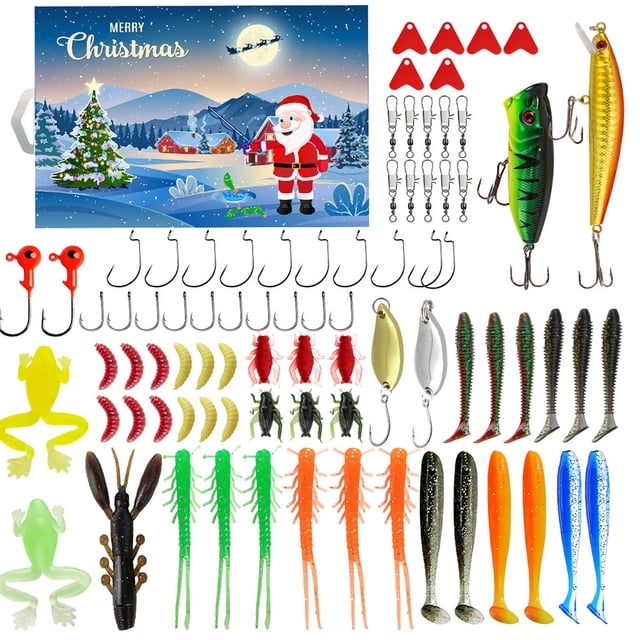 Calendario Adviento Navidad Cuenta Regresiva Con Señuelos Pesca 82 Piezas Cucharas Blandos Minnow Regalo para Padre Abuelo