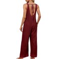 thumbnail image 4 of Wiyuqeen Waffle Jumpsuits for Women Sleeveless Crew Neck Wide Leg Rompers Solid Vintage Overalls Cropped Pants with Pocket Memorial Day Gifts, 4 of 7