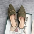 thumbnail image 4 of Women's Spring Autumn Solid Pointed Toe Flat Mules Slippers with Metal Decoration Big Size, 4 of 4