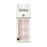 KISS imPRESS Long-Lasting Short Square Gel Press-On Nails, Glossy Light Pink, 30 Pieces