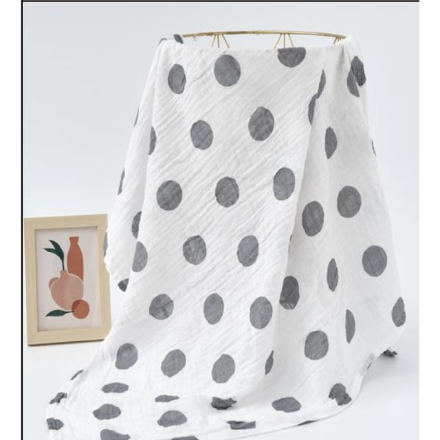 Manta Muselina para bebé 100% algodón, Suave y Transpirable, 110cm X 120cm cobijas y frazadas gris bolas blancas