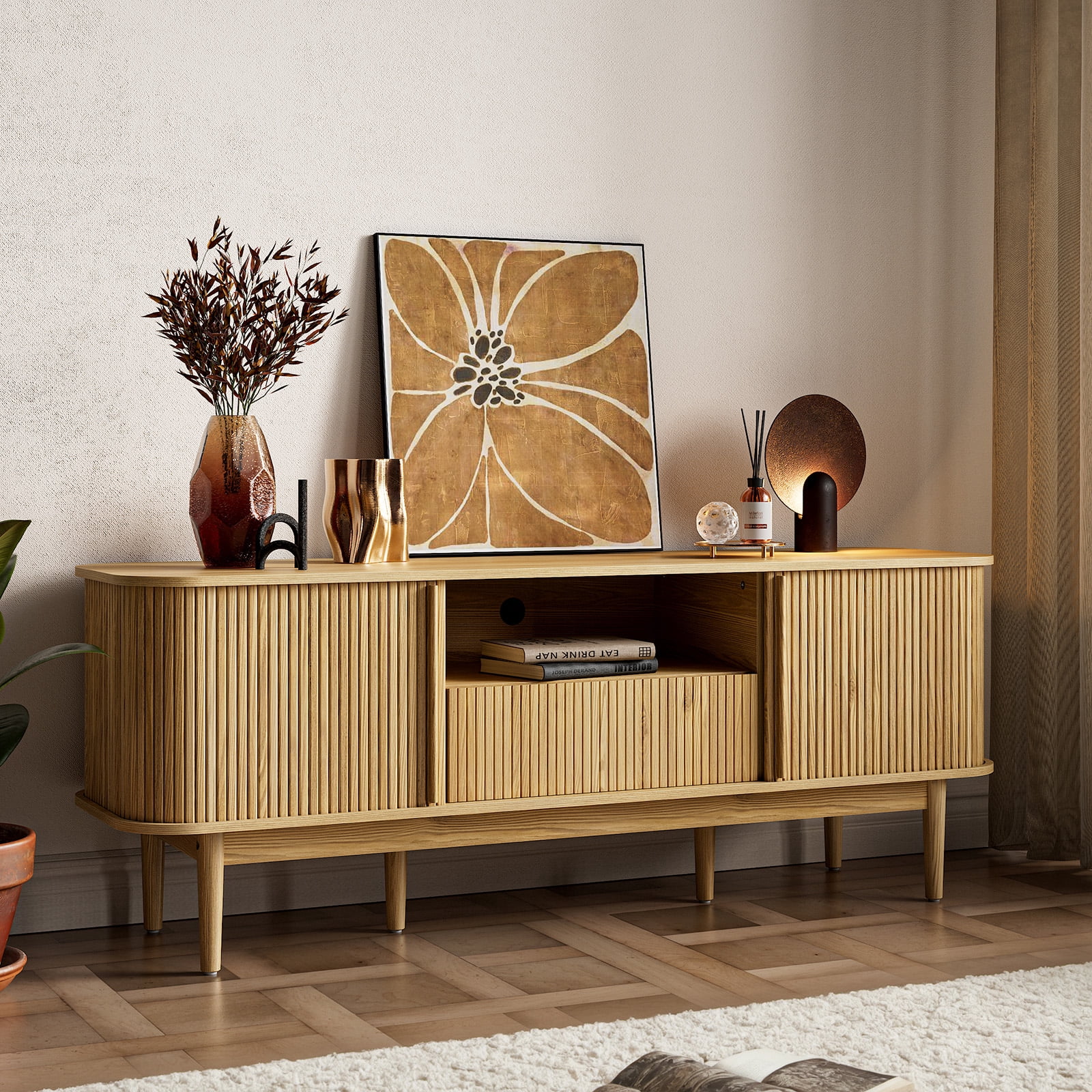 FURNIWAY Modern TV Stand with Storage, Entertainment Center up to 70 Inches