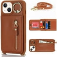 thumbnail image 2 of iPhone 14 Plus Case with Card Holder for Women, iPhone 14 Plus Phone Case Wallet with Strap Credit Card Slots Crossbody with Kickstand Zipper Shockproof Case for iPhone14Plus - Brown, 2 of 18
