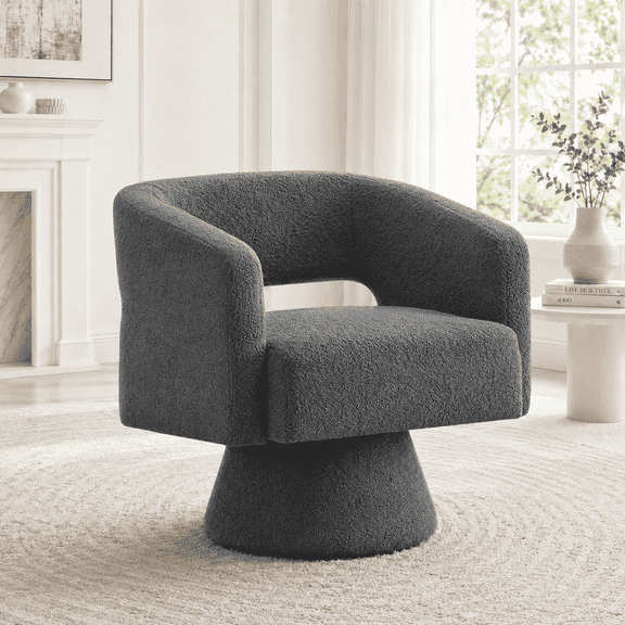 CRERIYO 360° Swivel Barrel Accent Chair Set of 1, Oversized Soft Teddy Velvet Armchair for Living Room and Bedroom, Gray