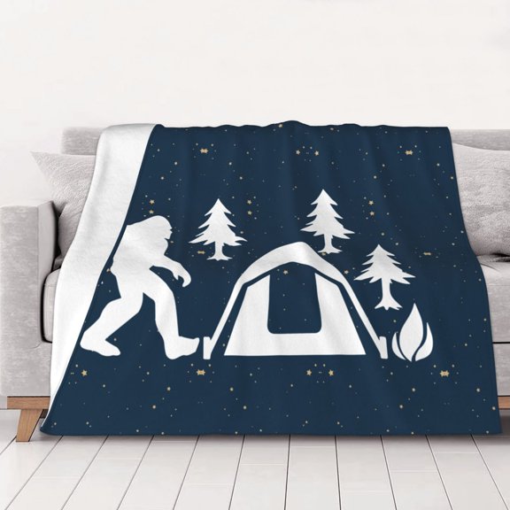 Bigfoot Camping Tent Fleece Blanket For Bed Or Sofa All Season Throw Blankets Anti-Pilling Flannel Ultra-Soft