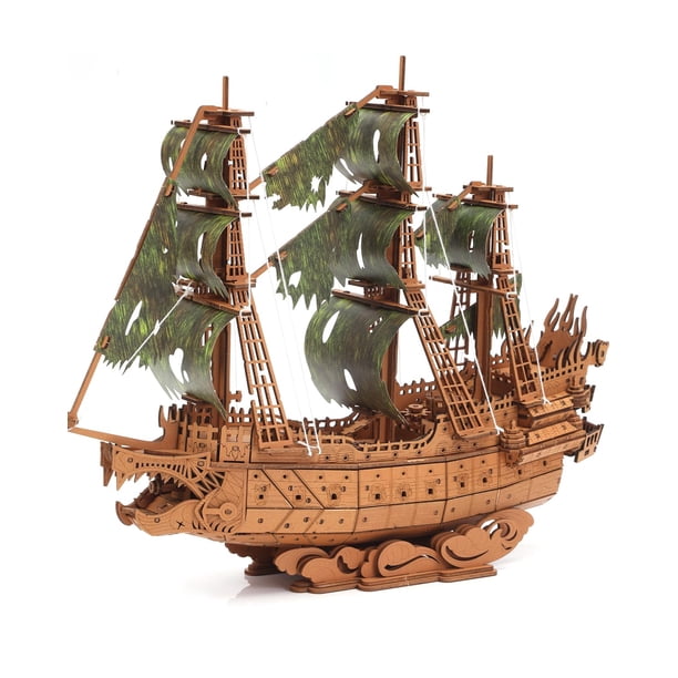 Kit de rompecabezas 3D de madera con diseño de barco pirata holandés volador para adultos