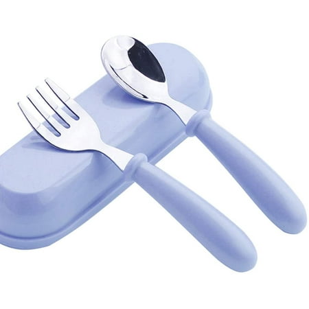 

Forks And Spoons Stainless Steel Baby Cutlery Set Fork And Spoon Set Baby Learning Cutlery (Blue)