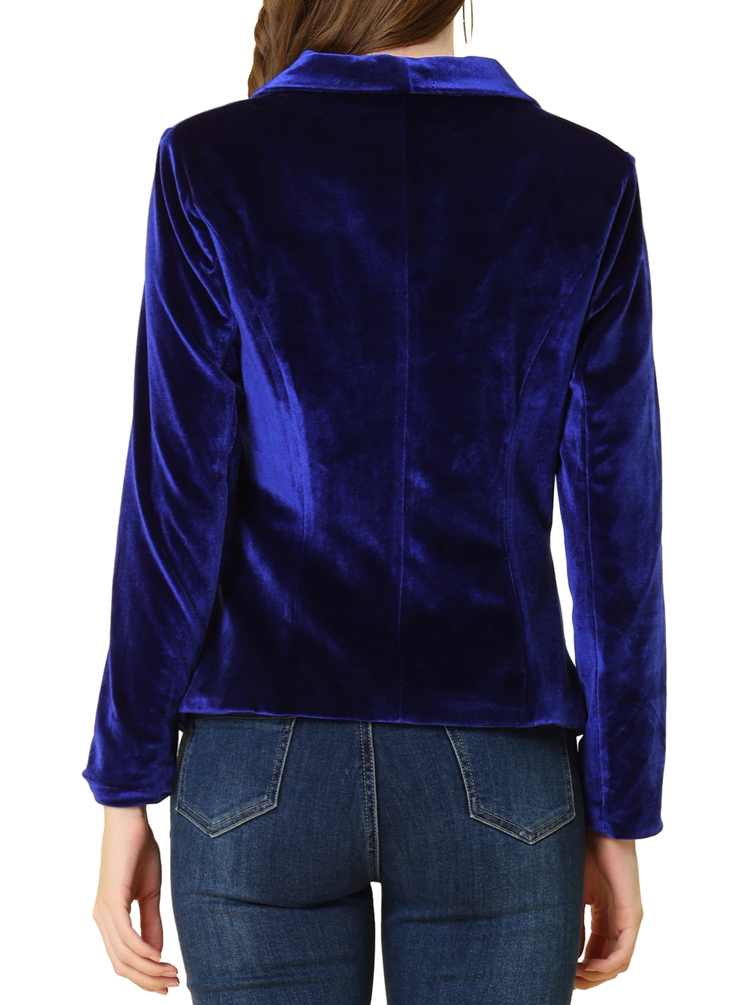 DARING DIVA Women's Velvet Office Coat Solid Shawl Collar Blazer M Royal Blue