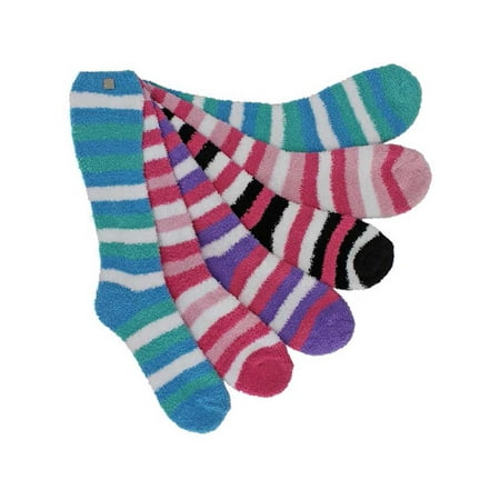Luxury Divas Long Striped Assorted 6 Pack Thick Fuzzy Slipper Socks