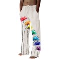 thumbnail image 1 of Pantalones casuales de lino para hombre, estampado de árboles y pájaros, sueltos, ligeros, elásticos, con cordón elástico, banda elástica, pantalones de yoga para la playa 013-azul cielo G 013-azul Xishao ropa, 1 of 2