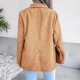 thumbnail image 3 of Chaqueta con botones Diseño reversible Color puro Manga larga Moda Slim Fit Casual Abrigo de mujer para otoño invierno Caqui XL, 3 of 5