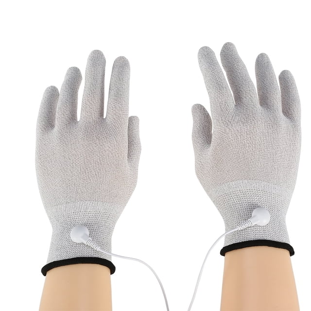 LYUMO 1 par de guantes de masaje con electrodos conductores para máquina Tens, cables de electroterapia, guantes de masaje L