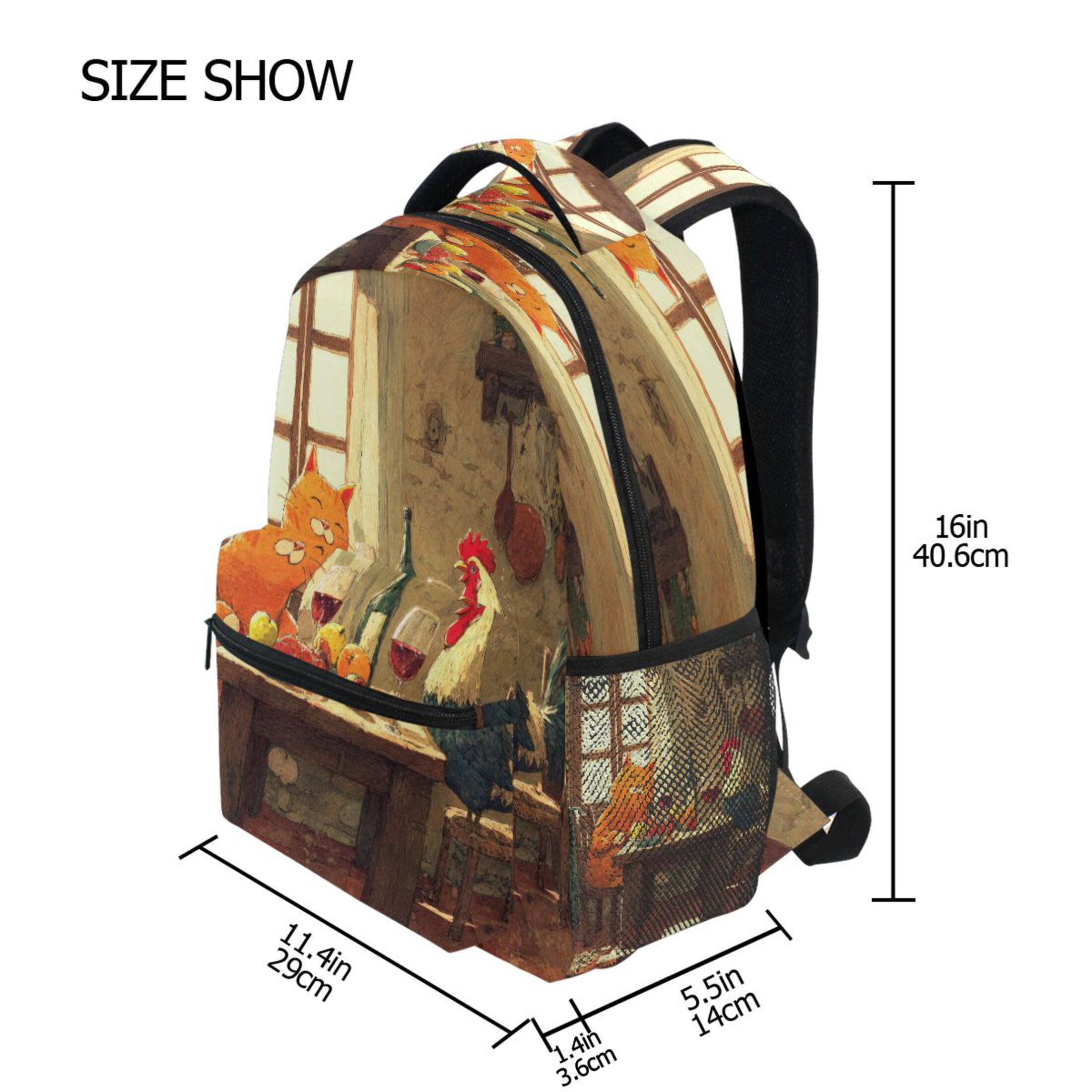 Backpack 16x11.4x6.9 Inches Fashion Backpack Shopping Travel Outing Backpack Cat Table Scene