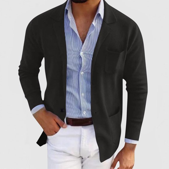 Men's Casual Coat, Button Down Long Sleeve Outwear with Turn Down Collar and Pockets, Solid Color Jacket for Daily and Casual Wear