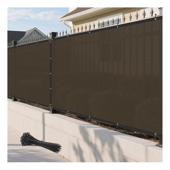 8' x 8' Brown Fence Privacy Screen Outdoor Heavy Duty Fencing Mesh Net Outside UV Blockage Windscreen Fabric Shade Cover Tarp for Wall Backyard Patio Garden, Cable Zip Ties Included