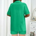 thumbnail image 4 of Htigea Linen Short Sets for Women Short Sleeve Top Shorts 2 Piece Summer Beach Vacation Outfits Lounge Tracksuits Sale Green,XXL, 4 of 7