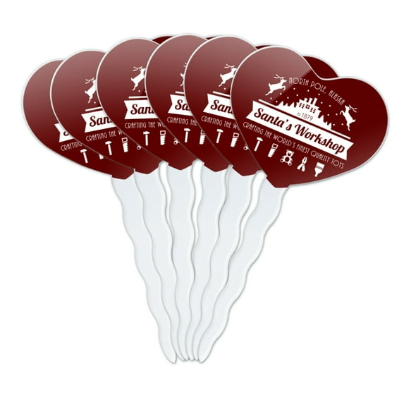 Santa's Workshop Logo Christmas Toys North Pole Alaska Heart Love Cupcake Picks Toppers Decoration Set of 6