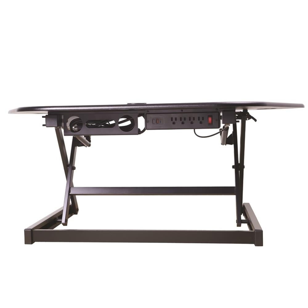 Pemberly Row Corner Standing Black Desk Converter ACUSB with Dual Monitor Stand