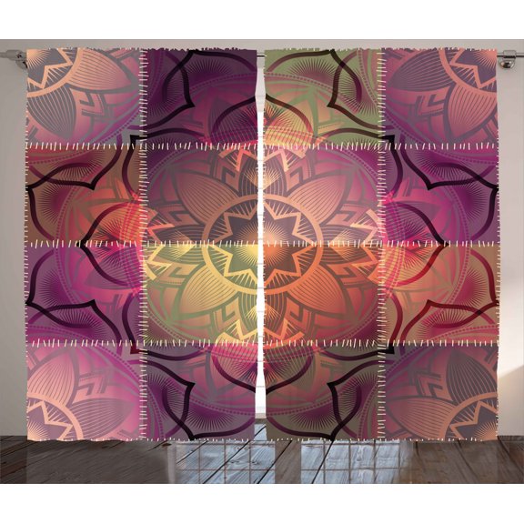 Ambesonne Ethnic Curtains 2 Panel Set, Modern Mandala Motif, 108" x 63", Multicolor