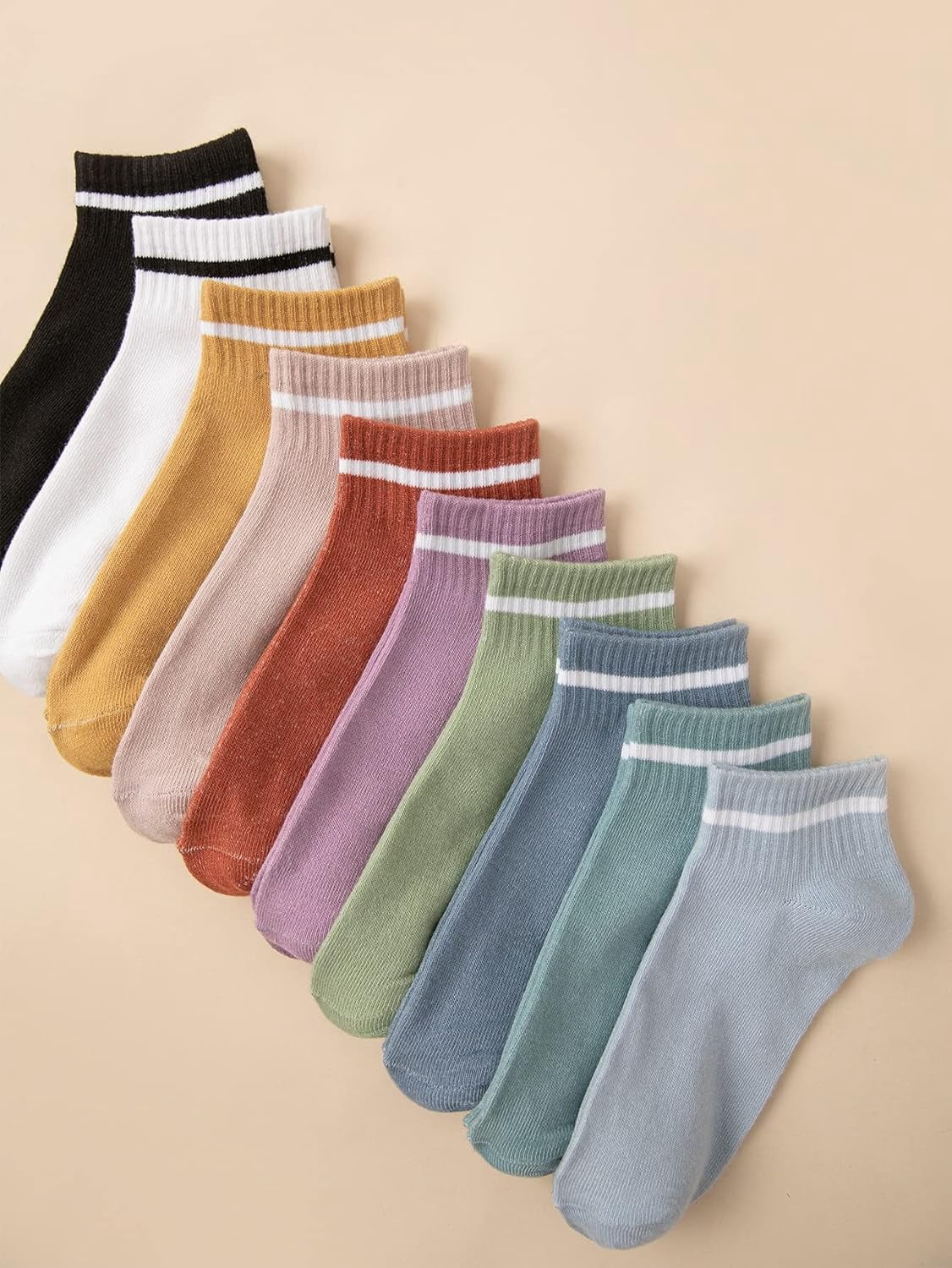 CoCozhu Women's 10 Pairs Vintage Striped Ankle Socks Athletic Sport Casual Crew Socks